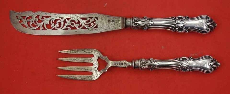 Juego de servir pescado victoriano inglés plata esterlina 2 piezas HH AS 12 1/4" Foto 1 de 2