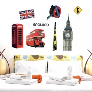England London Bus Red Telephone Booth Removable Wall Sticker Decal Home Decor - Picture 1 of 6