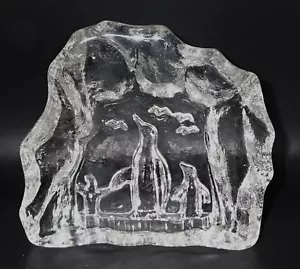 Kunst Glas Eisberg mit Pinguinen Buchende Briefbeschwerer italienischer Kristall - Bild 1 von 4