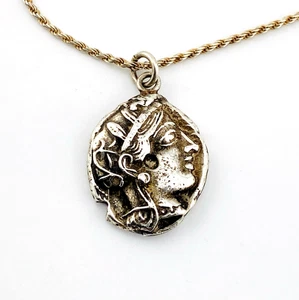 Ancient Roman Coin Pendant Necklace Sterling Silver Athena Goddess Owl - Picture 1 of 11