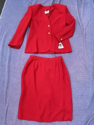 NUEVO KASPER A.S.L Damas Rojo Carrera Formal Falda Traje 14 Botones Dorados Forrado  Foto 1 de 4