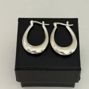 925 Sterling Silber Vintage glänzende ovale Creolen - Bild 1 von 8