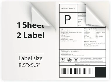 200-4000 Premium 8.5x5.5 Shipping Labels Half Sheet Self Adhesive - Image 1 of 4