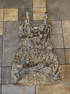 Mini Vestido Para Mujer Love Shack Elegante Madelina Lentejuelas Doradas Talla 0 - Imagen 1 de 9