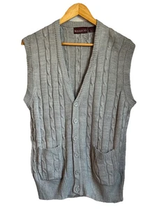 Vintage Wickbury Grey Cable Knit Waistcoat Vest Preppy Academia Size M (J11) - Picture 1 of 10