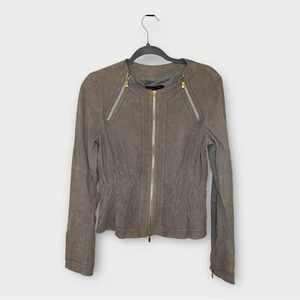 Escada Taupe Goat Suede Leather Moto Jacket | EU 36 / US 4 Designer Luxe Chic - Picture 1 of 16
