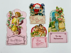 Antique vtg Valentines 37 Lot of (4) German Diecut Embossed Folding Cards - Picture 1 of 8