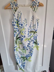 Karen Millen Ivory Floral Bluebell Strappy Pencil Wiggle Dress UK 8 - Picture 1 of 8