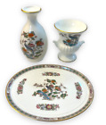 Lot miniature de 3 urnes grues Wedgwood Kutani, vase à bourgeons, plateau à thé ovale de 6,5 pouces dans son emballage d'origine