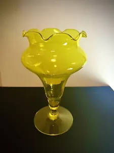 Blenko Yellow Ruffled Top Glass Cadmium Sulphide REACTS ORANGE Compote Vase - Picture 1 of 10
