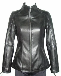 Women 4157 New Black Soft Sheepskin Leather Fitted Scuba Motorcycle Biker Rider - Picture 1 of 4