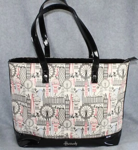 Harrods London Tote Purse Bag London Landmark Balloon Wheel Black Patent - Picture 1 of 19