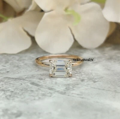 Anillo solitario de 4 puntas de oro rosa de 14 quilates creado en laboratorio con diamantes HPHT de corte redondo de 2 quilates Foto 1 de 4