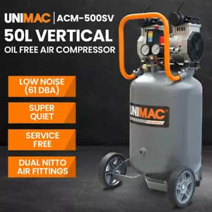 UNIMAC 2HP 50L Silent Oil-Free Portable Electric Air Compressor Vertical Tyre - Picture 1 of 11