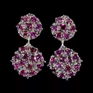 Valentín 925 Pendientes Plata Ovalado Rodolita Amatista Gema Natural Joyería - Imagen 1 de 14