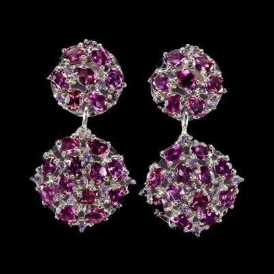 925 Orecchini Argento Sterling Ovale Rodolite Ametista Naturale Gemma Gioielli - Immagine 1 di 4