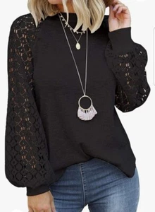 MIHOLL Women’s Long Sleeve Tops Lace Casual Loose Blouses T Shirts Retails 37.99 - Picture 1 of 14