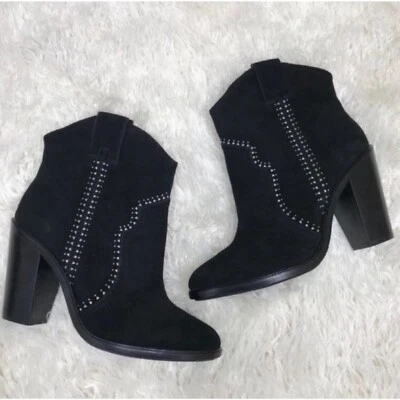 Joie Women’s Size 38.5 Black Suede Studded Ankle Boots US Size 8.5 Western - Image 1 of 4