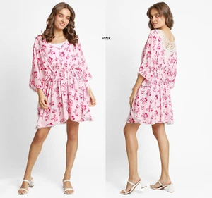 ComfyLuxe Ribbon & Cherry Pattern Mini Cover-Up Dress w/ Crocheted Detailing - Picture 1 of 5