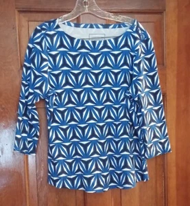 Charter Club Women's Size L 100% Supima Cotton Blue Geometric Pattern Top - Picture 1 of 4