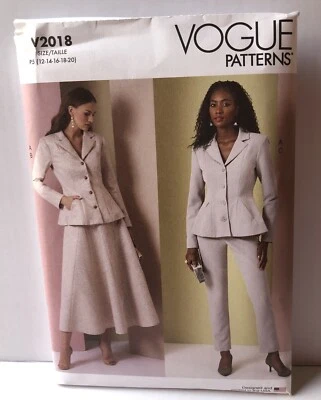 Vogue 2018 Jacket Skirt Pants Suit Designer Style Sewing Pattern MissesSize12-20 - Image 1 of 2
