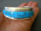 Bright JOAN DOUGLAS Native American Turquoise Inlay Sterling Silver Bracelet