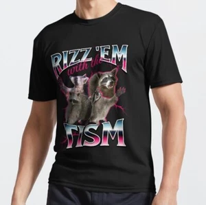 MOST POPULAR Rizz Em With the Tism Meme - Funny Autism Racoon T-Shirt - Picture 1 of 3