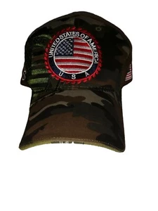 Patriotic USA Camo Stapback Embroidered Flag Cap Hat - Picture 1 of 5