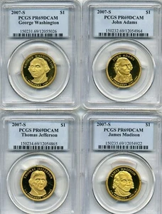 2007-S Washington, Adams, Jefferson. Madison Dollars $1 - PCGS PR69DCAM - Foto 1 di 9