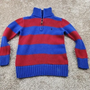 Polo Ralph Lauren Quarter Zip Sweater Boy 4 4T Blue Striped Pony Mock Knit !SPOT - Picture 1 of 8