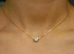 2Ct Heart Cut Lab Created Diamond Bezel Set Pendant Chain 14k Yellow Gold Plated - Picture 1 of 4