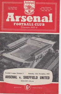ARSENAL V SHEFFIELD UNITED ~ 12 DE NOVIEMBRE DE 1955 ~ PROGRAMA DE FÚTBOL - Imagen 1 de 1