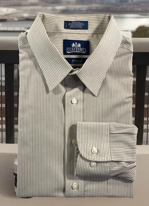 Stafford Dress Shirt Mens 18 34/35 Tan pinstripe Wrinkle free Pinpoint Oxford - Picture 1 of 9