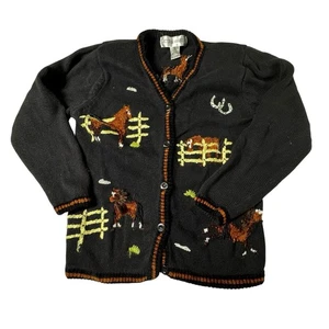 Victoria Harbor Sweater Medium Cardigan Horse Rodeo Farm Cowgirl Riding - Picture 1 of 8