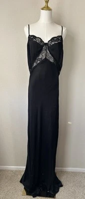 Nasty Gal атласной кружева вставить скольжения макси платье 68» стороны молнии черный нам 14 новый с Ярлыками * читать - Изображение 1 из 4