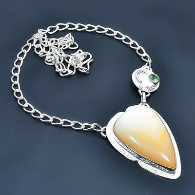 Collar de joyería de piedras preciosas hecho a mano de ónix amarillo, tsavorita 18" T396 Foto 1 de 3