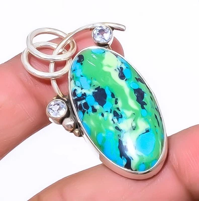 Кулон из стерлингового серебра 925 пробы с азуритом малахитом 1,79 дюйма A331 - Изображение 1 из 4