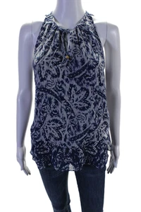 Ramy Brook Womens Silk Printed Key Hole Neck Tank Top Blue White Size Small - Picture 1 of 6