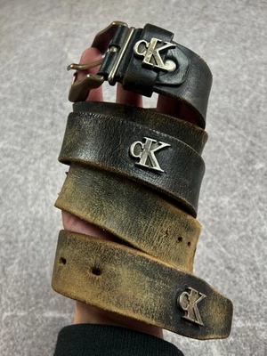 VTG Streetwear Japanese Style Distressed Faded Calvin Klein Real Leather Belt - Image 1 of 4