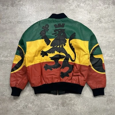 VTG 90s MICHAEL HOBAN RASTA ZION LEATHER BOMBER JACKET SIZE M - Image 1 of 4