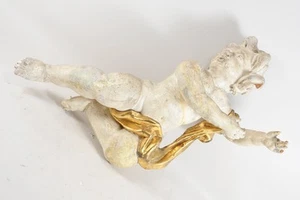 Q17M37- Antiker Barock Engel Holz geschnitzt gefasst teils vergoldet 18.Jh - Bild 1 von 12