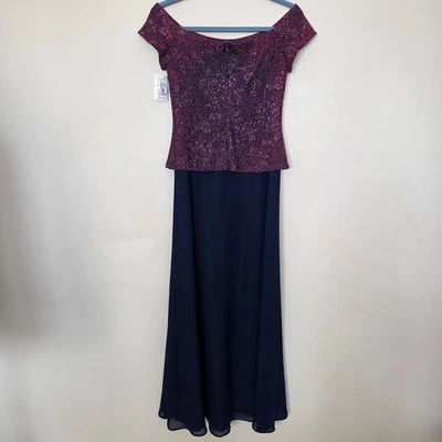 NUEVO CON ETIQUETAS Vestido Maxi David's Novia 4 Hombros Descubiertos Formal Noche Gala Brillante Foto 1 de 4