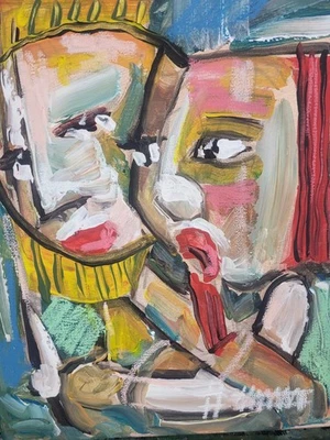 Ölbild Abstrakt Modern Art Alexander Diener Kunst Unikat Wandbild Gesicht Bunt - Bild 1 von 4