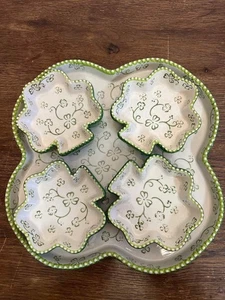 Temptations by Tara Shamrock Clover Platter 4 Bowls St. Patrick’s Day Serveware - Picture 1 of 3