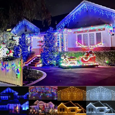 Christmas LED Icicle Curtain String Fairy Lights Outdoor Decor 96-960LED 8 Modes - Image 1 of 4