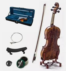 NEW 4/4 Violin Solid Wood High Flame Satin VN303 w Oblong Case Bow Rosin String - Picture 1 of 5