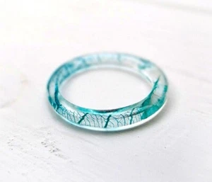 Blue Stacking Resin ring Thin ring SKELETON LEAF Turquoise ring womens gift - Picture 1 of 6