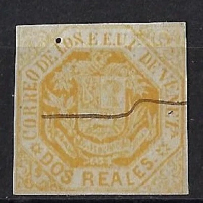 Venezuela: 1865; Scott 21, only 1 edge short, ink, pin hold, Used, EBV1000-4 - Image 1 of 2