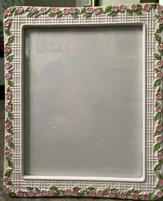 Pink Roses on White Porcelain 12x10” Frame, 8x10 Photo, Taiwan, EUC - Image 1 of 4