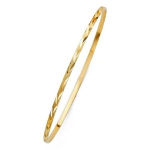 Genuine 14k Yellow Gold Ladies Diamond-Cut 2mm Solid Bangle Bracelet 7" or 8" - Picture 1 of 5